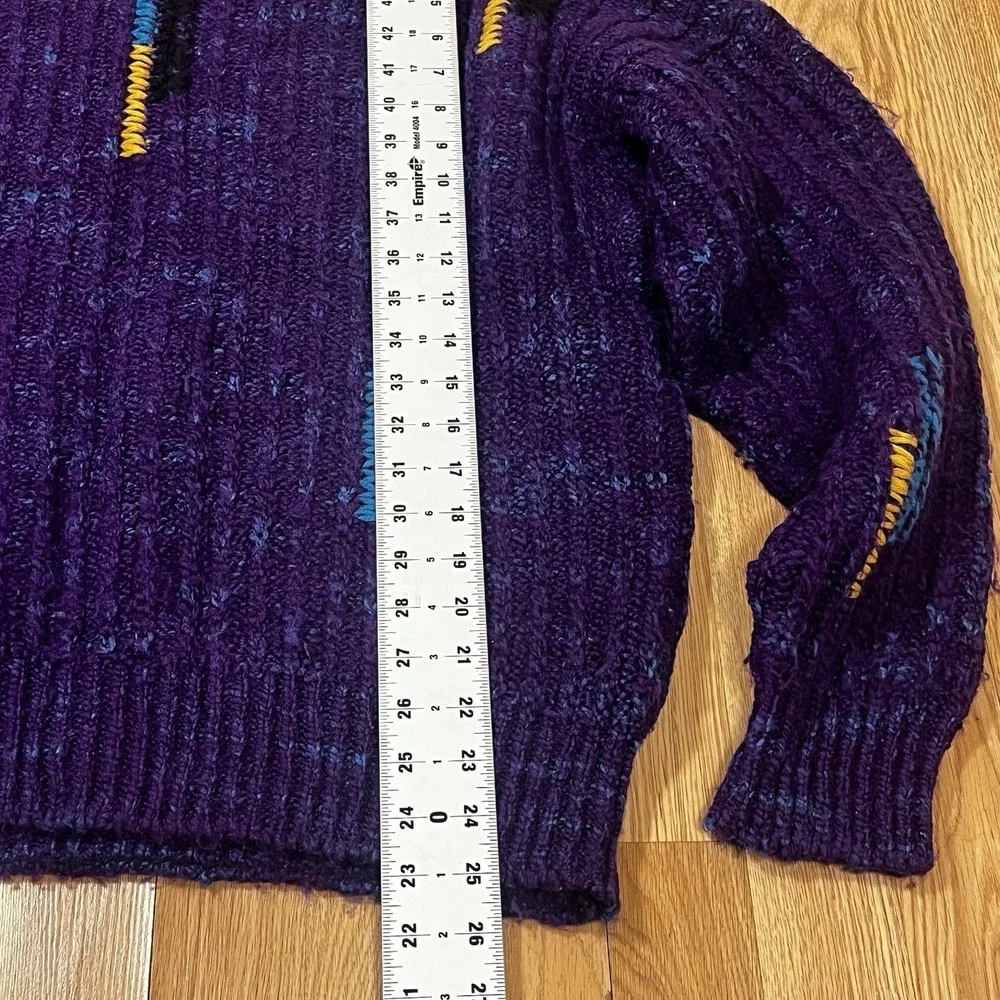 90s Belvedere Knitwear Italy‎ Purple Wool Alpaca Abstract Chunky Sweater L Mens